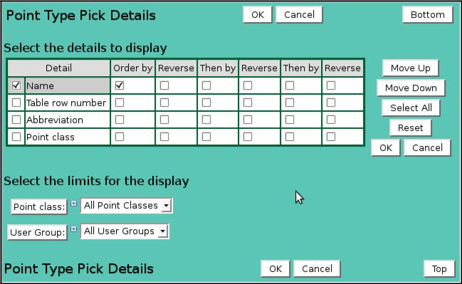 Point Type Pick Details